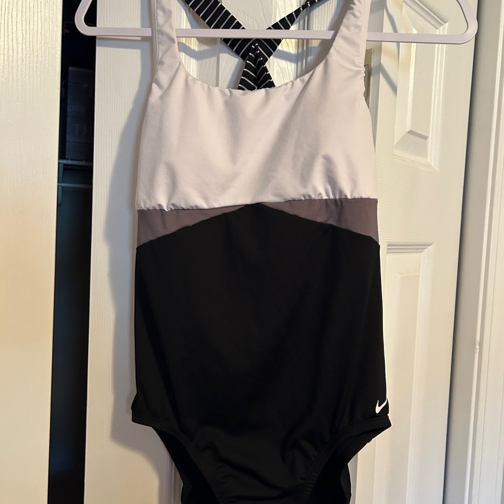 Nike Black, Grey And White One Piece Swimsuit